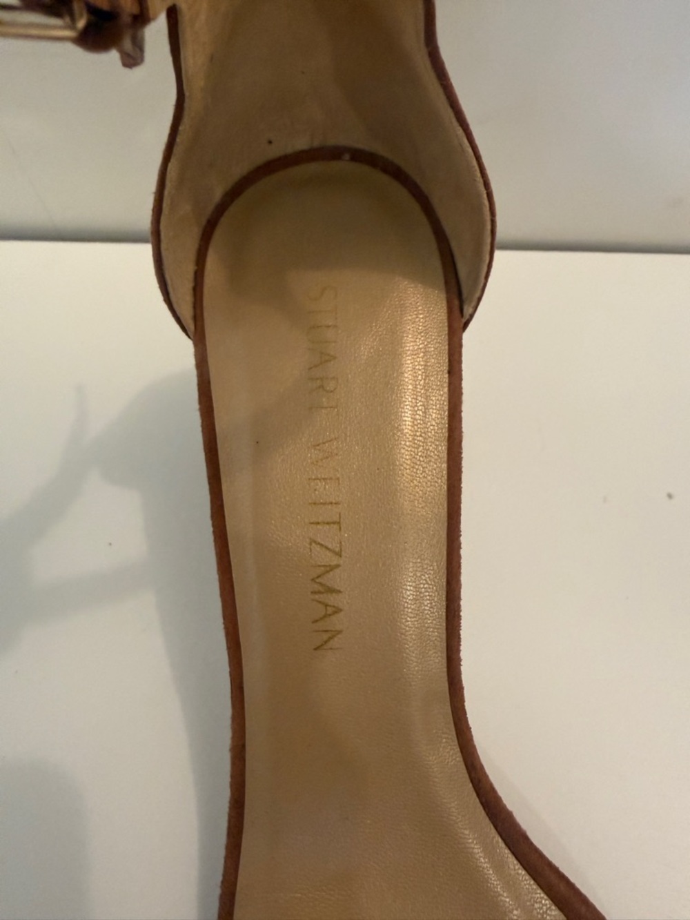 Stuart Weitzman Suede Ankle Strap Block Heel Sandals Brown Carmel Brown size 7.5 - Picture 14 of 16